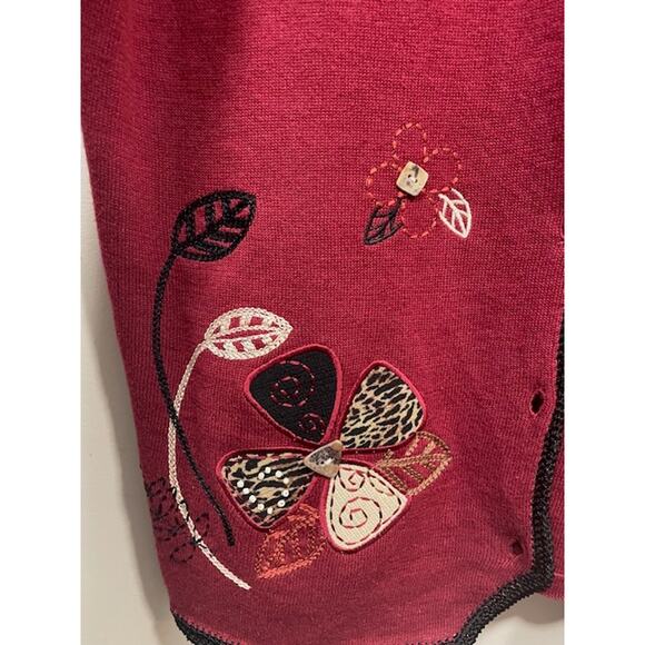Vintage Koret Sweater Set Burgandy Floral Stitching Womens Size M - Picture 8 of 10
